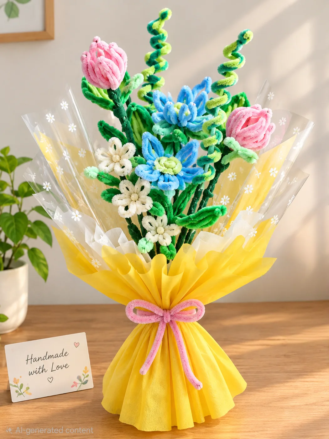Sunshine chenille bouquet in yellow wrap