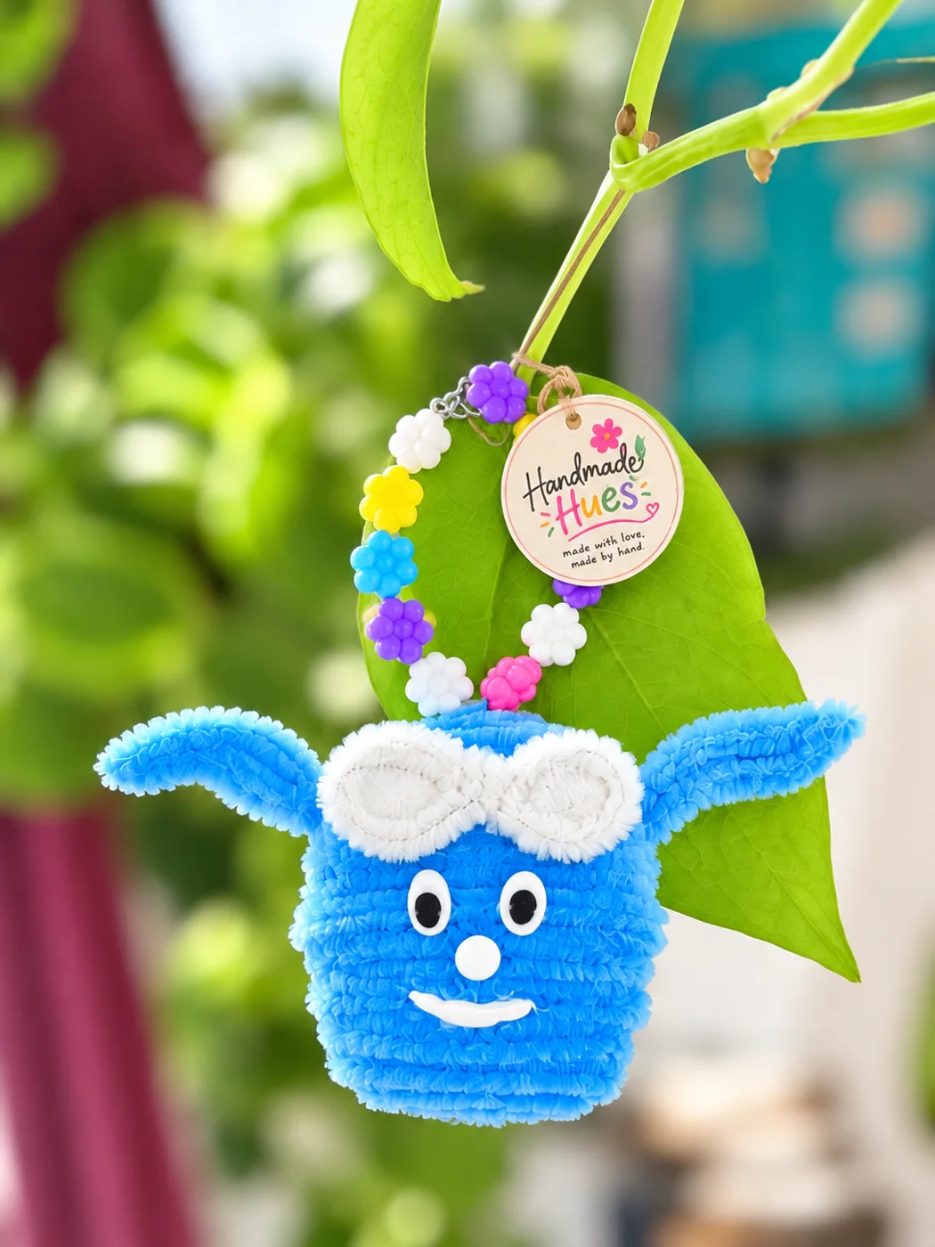 Blue chenille buddy keychain